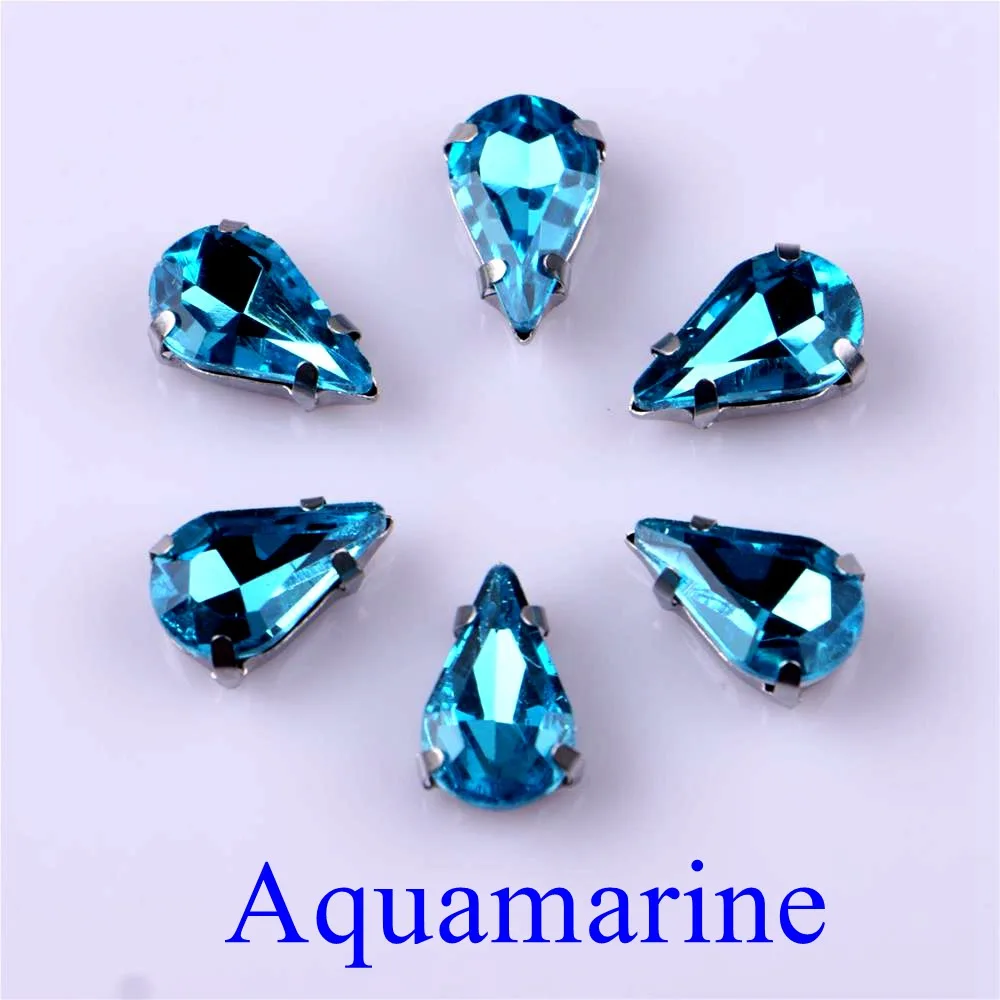 Elegant Teardrop Glass Rhinestone Embellishments with Silver Metal Base - 20 pcs/pack