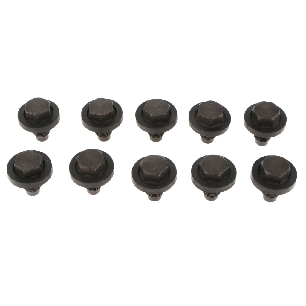 10pcs 1/2-20 Black Oil Pan Drain Plug Bolt With Crush Washer