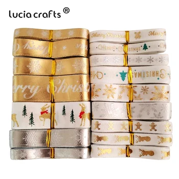 

Lucia Crafts 5/12 yards Printing Christmas Grosgrain Ribbons DIY Xmas Wrapping Decor Packing Gift Material X0111