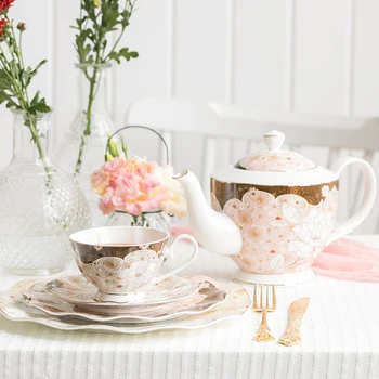 

Luxury Bone China Coffee Cup and Saucers High Quality European Porcelain Afternoon Tea Pot Set Espresso Cups Drinkware DA60BYD