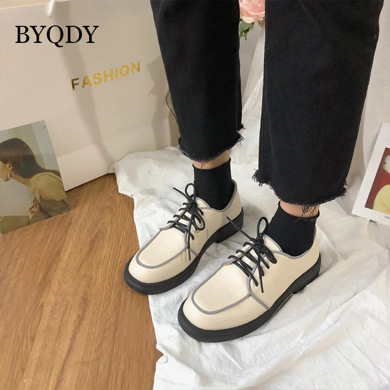 Женские оксфорды на толстой платформе BYQDY черные однотонные мокасины из