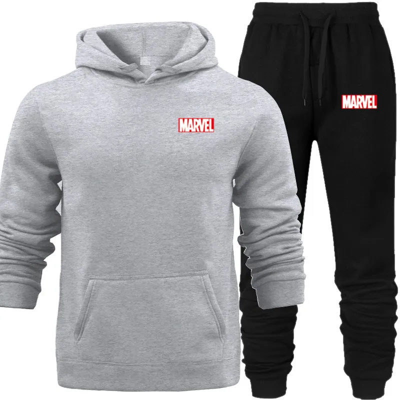 

Fashion MARVEL Printed Sweatshirt Men Fleece Pullover Tracksuit Outwear Sweat Hood Hoodies Men Long Pants Fleece Pullover Tops
