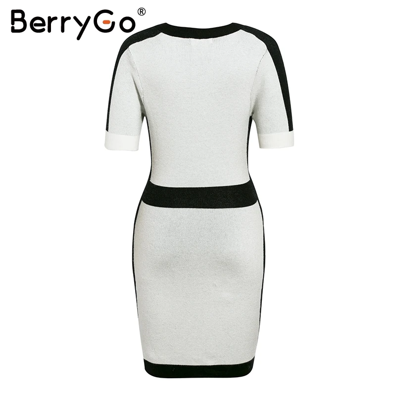 BerryGo Sexy v-neck women knitted dress Vintage winter lady club streetwear mini dress Party style autumn bodycon sweater dress