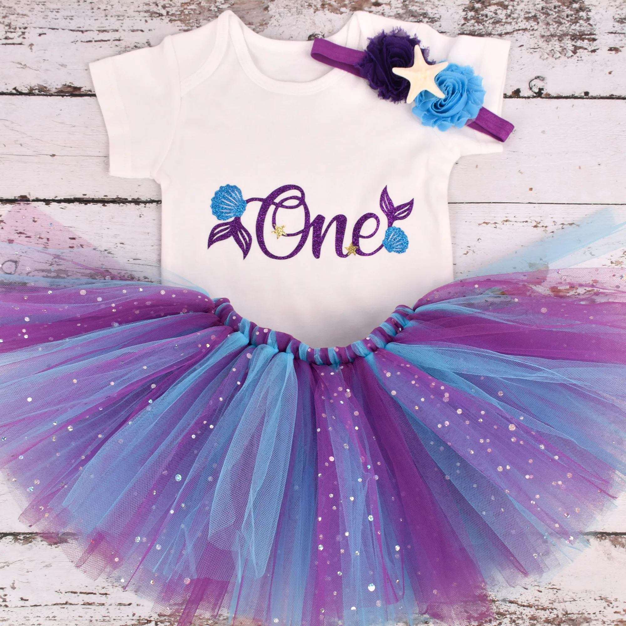 Baby Girl Mermaid Birthday Tutu outfit Under the sea Theme 1st Birthday Party costume Toddler Photo Props Cake Smash Tutu skrit baby dress set for girl