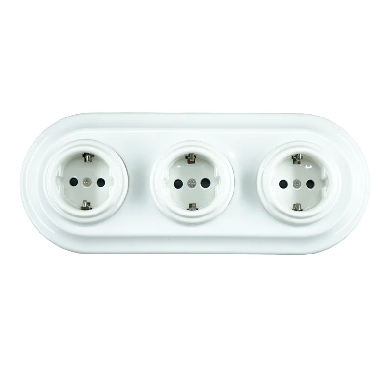 

Flush-mounted Porcelain German Socket Modern Electrical Wall Socket Combination Outlet 240V 16A