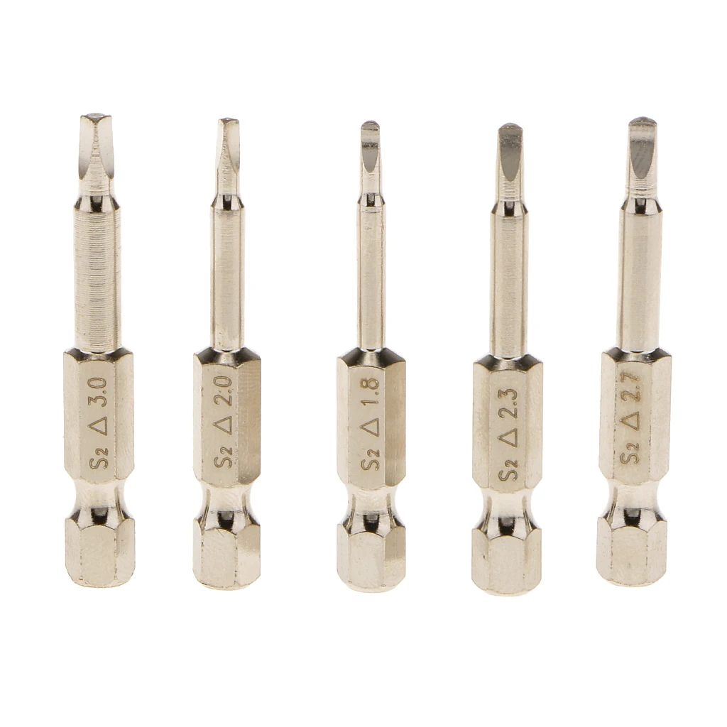 Pack of 5pcs 1/4 Hex Shank 50mm Magnetic Triangle Head Screwdriver Bits S2 Steel 