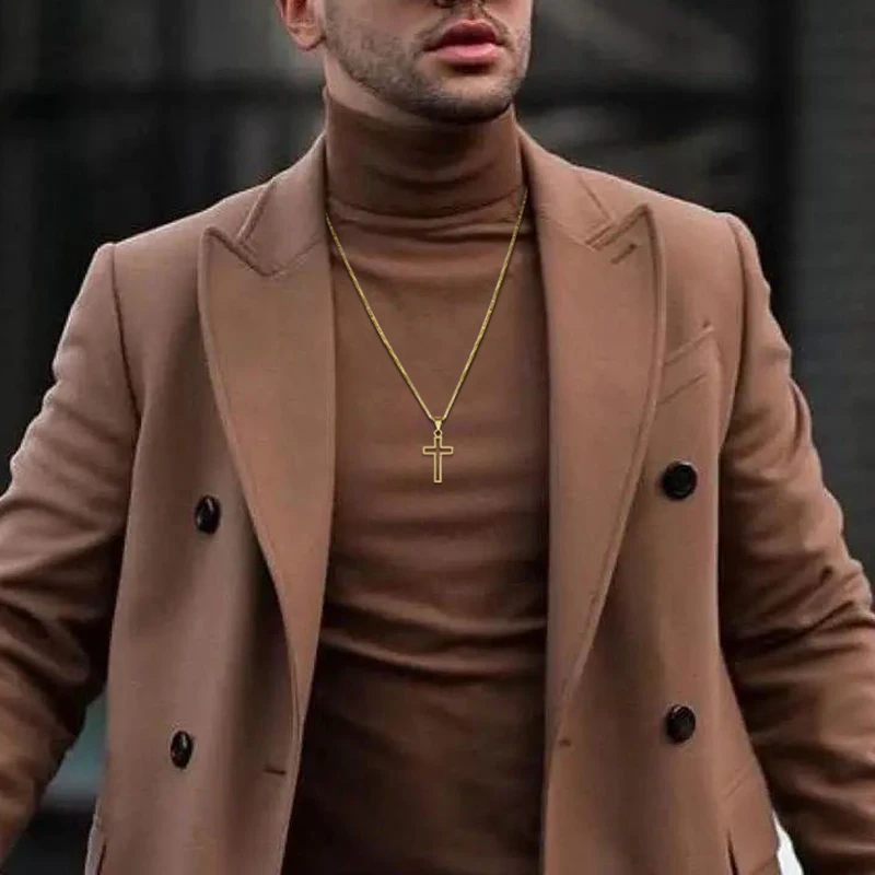 Men Cross Necklace,Outlined Cross Mens Pendant,Stainless Steel Hollow Crucifix Outline,Jesus Religious Confirmation Jewelry