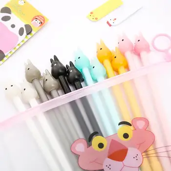 

12Pcs/pack Korean Creative Cute Fancy Cat Gel Pens Blue Ink Cartoon Totoro Animal Anime School Office Stationery Pencil Case Bag