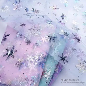 

Colorful Snowflake Mesh Fabric Colorful Snowflake Bronzing Fabric Frozen Princess Dress Fabric