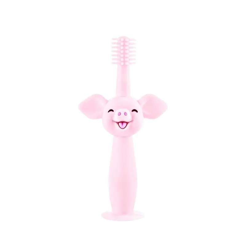 pink colour Универсальная Детская Мягкая силиконовая учебная зубная щетка для детей, детская зубная щетка для ухода за полостью рта - Цвет: pink colour