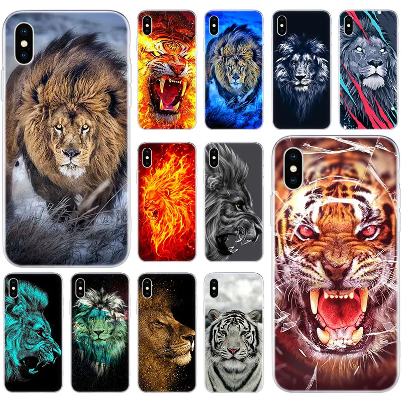 Hot King of animals lion and Tiger Silicone Case for Apple iPhone 11 Pro XS MAX X XR 7 8 Plus 6 6s 5 5S SE Fashion Cover | Мобильные