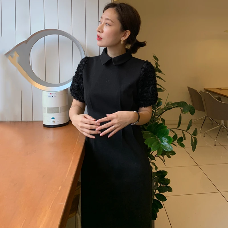 WHITNEY WANG весеннее Модное Элегантное 3D Цветочное платье миди с пышными рукавами женское офисное платье
