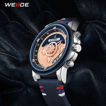 

WEIDE Luxury Watch LCD Digital Sport Black Big Dial Multi - time Zone Watch Quartz Luxury Brand Analog Leather Trap Men Watch
