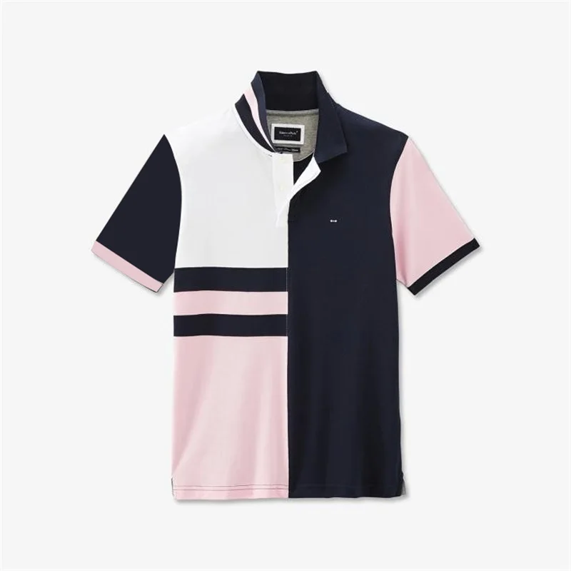 Рубашка-поло мужская в стиле пэчворк с коротким рукавом | Мужская одежда