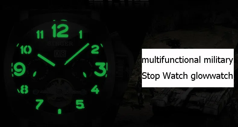 Швейцарские роскошные Брендовые мужские часы Бингер кварцевые мужские наручные часы многофункциональные военные секундомер Glowwatch дайвер часы B9015-1