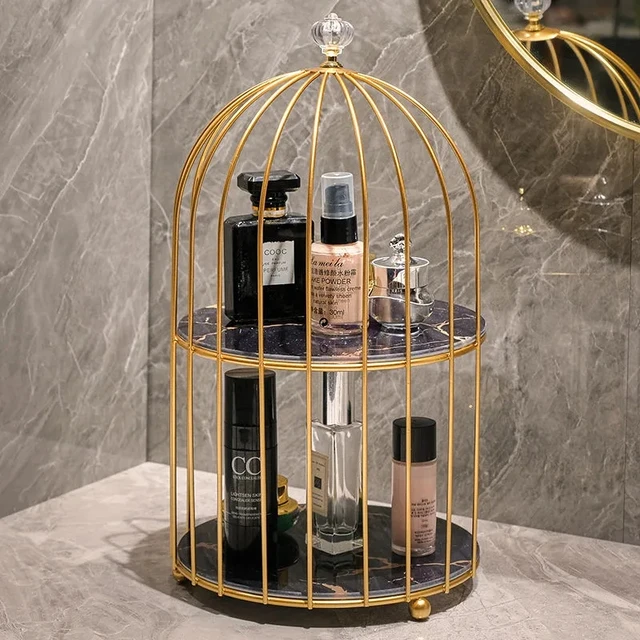 Iron Art Nordic Style Bird Cage Rack Lipstick Perfume Cosmetic Skin Care Product Storage Rack Finishing