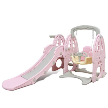 

Toddler Baby Swing Slide Set 3 in 1 Combination Slide Playset Home Indoor Kindergarten Outdoor Long Sliding with Basketball Hoop