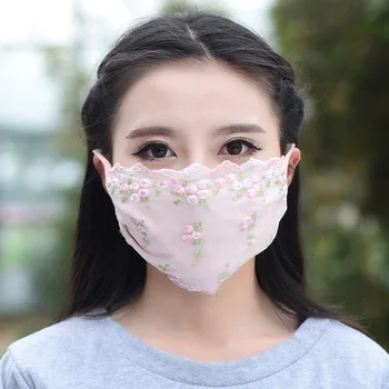 

1PCS Ladies Spring Summer Flower Embroidery Lace Dust Mouth Mask Thin Section Dustproof Face Mask