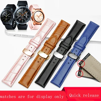 Soft Genuine leather watchband 20mm 22mm black brown with butterfly buckle strap  for Samsung Gear S2 S3 S4 sport  smart watch