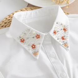 Women Handmade Beads Fake Collar for Sweater Shirt Detachable Collars Blouse Tops Sweater Detachable Half Shirt False Collars