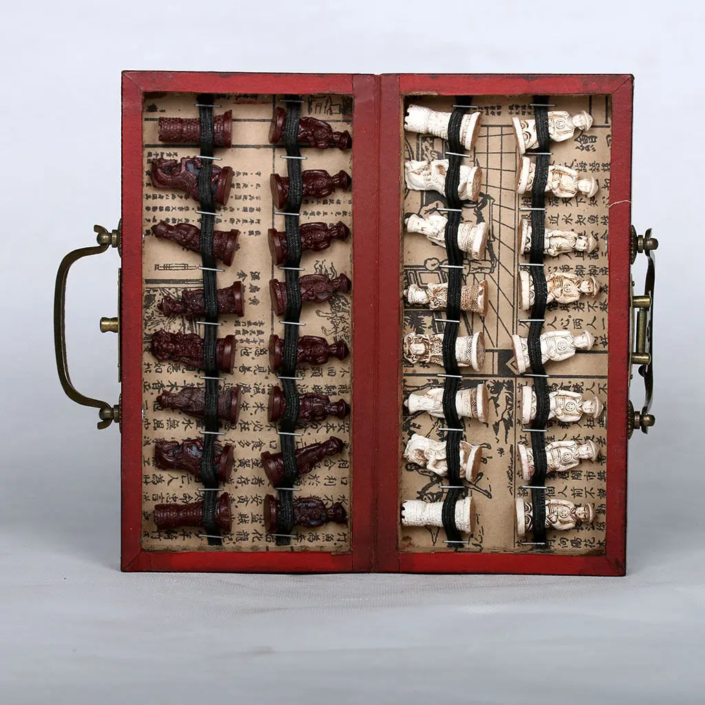 

Chinese Qing Army 32 Pieces Chess Set Leather Wood Dragon Box Traditional Game