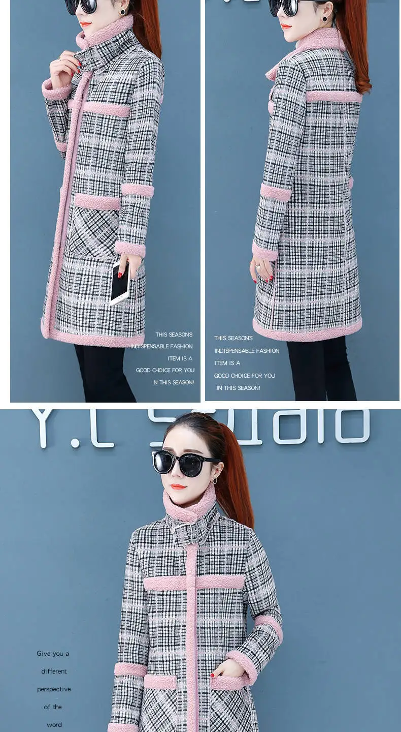 New Winter Lamb Wool Woolen Coat Thick Plus Velvet Warm Cotton Coat Women Long Grid Parker Overcoat Quilted Jacket Trench Coats