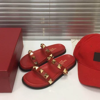 

VL Italian counter V new flat bottom slippers with rivets, top grade cowhide, comfortable star, same type of women's shoes