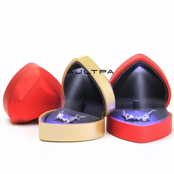 

50Pcs Fashion LED Light Heart Shape Jewelry Display Box Velvet Ring Earrings Pendant Necklace Box Wedding Gift Storage Case