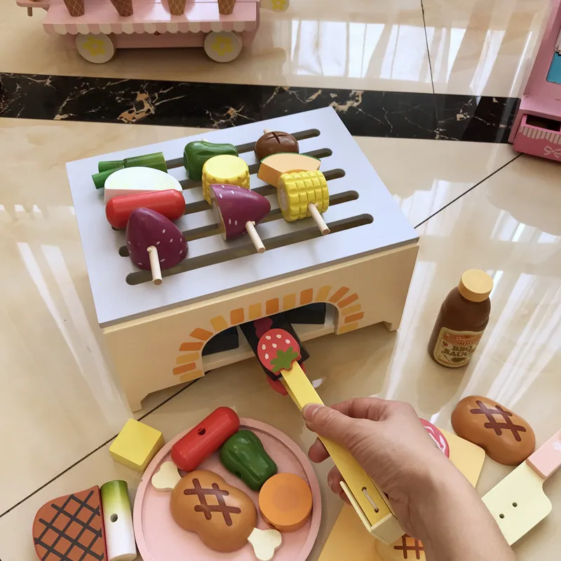 

Factory Sales Wooden CHILDREN'S Toy Barbecue Grills Model Oven Cooking Small Appliances Microwave Oven Play House GIRL'S Boy