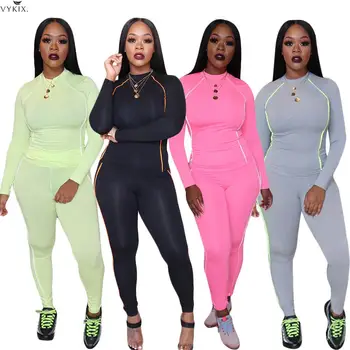 

Womens Tracksuit Set Stripe Long Sleeve Women Two Piece Outfits Femme Two Piece Set Solid Skinny O-neck 2 Piece Set Women