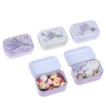 

1PCS Lavender Small Empty Tinplate Tin Can Storage Box Organizer For Jewelry Candy Medicine Case Storage Travel Pill Box