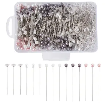 

500pcs /box Iron Head Pins/Sewing Pins with Acrylic Imitation Pearl/Plastic Round Beads Mixed Color Head Pin: 54.5~55.5mm