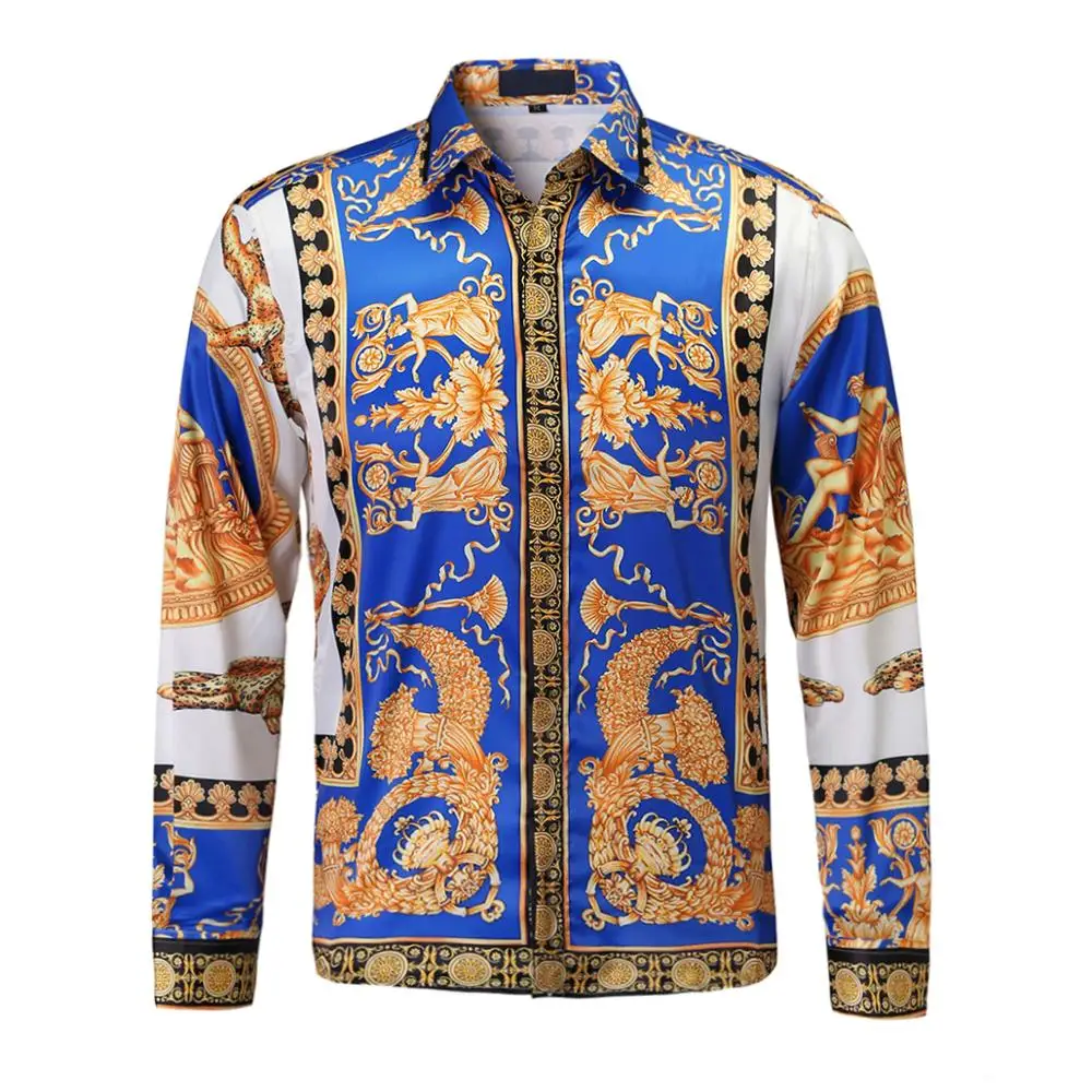 2020 New Luxury brand Floral flower Print Mens Shirts Casual Slim Fit Baroque Party Prom Formal For Men | Мужская одежда