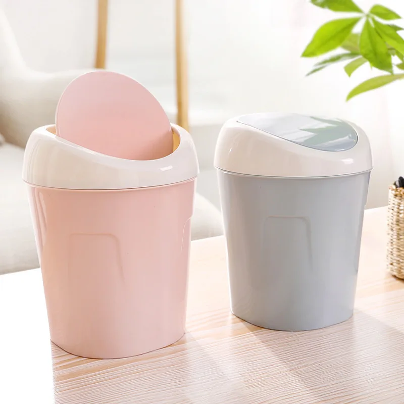 

Mini Desktop Waste Bin Home Garbage Basket Creative Table Trash Can Swing Covered Dustbin Bedroom Kitchen Cleaning Tools