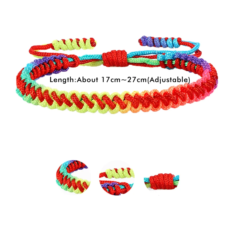 Rope Bracelet Lucky Colorful Rainbow Knots Braided Adjustable Prayer Nylon Rope Women Men Couple Handmade Travel Gift