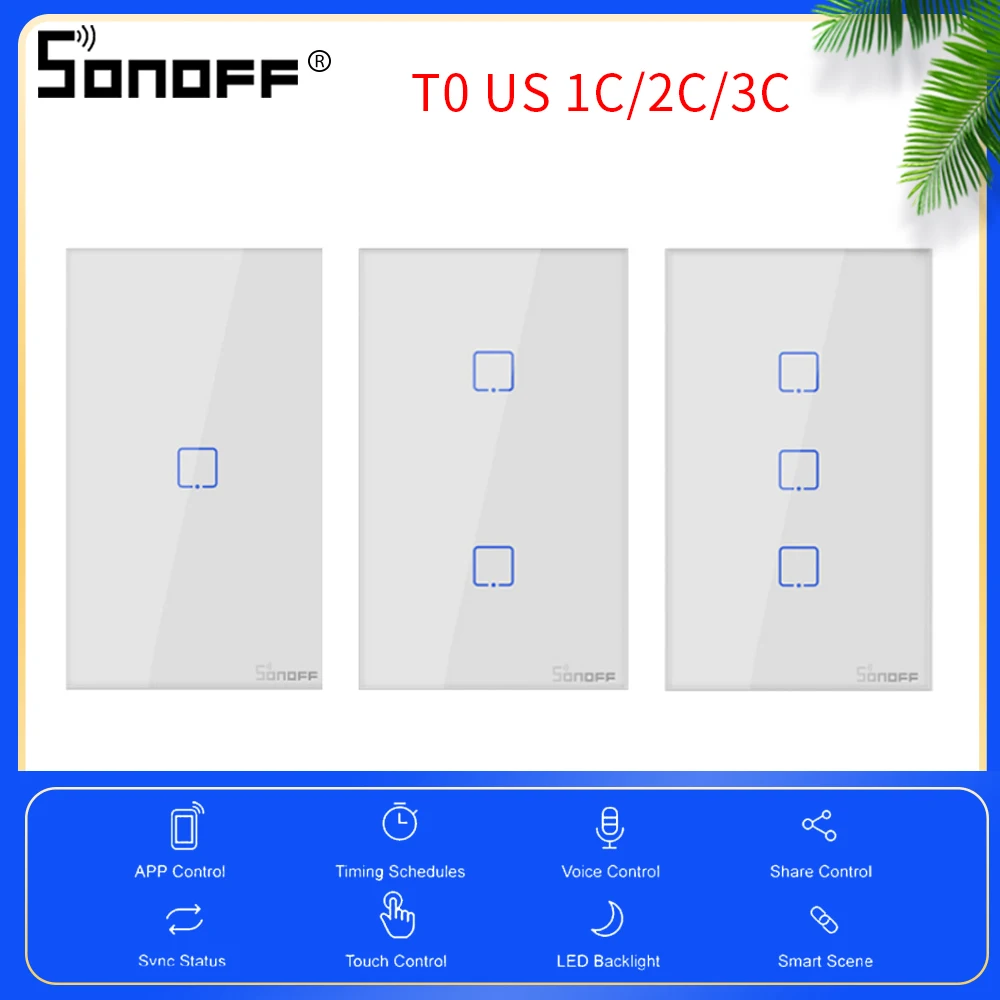 Itead Sonoff сенсорный переключатель T0 US 1/2/3 Gang 433 МГц RF Wi Fi 220V смарт настенный