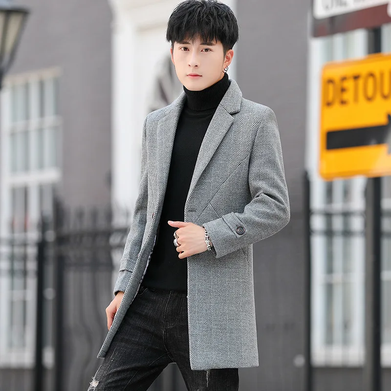 

2019 Autumn And Winter New Style MEN'S Duster Mid-length Wool Woolen Overcoat Men's Korean-style Trend Woolen Jacket