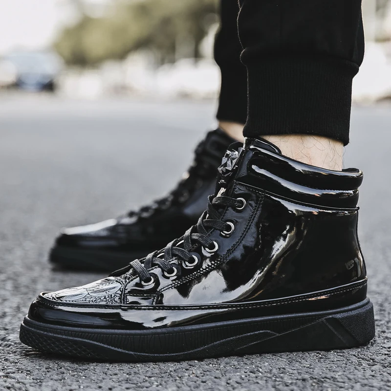 

botas de invierno boots men 2019 new style PU leather Platform cross-tied Non-slip Solid color Matte Leather Leisure Footwears