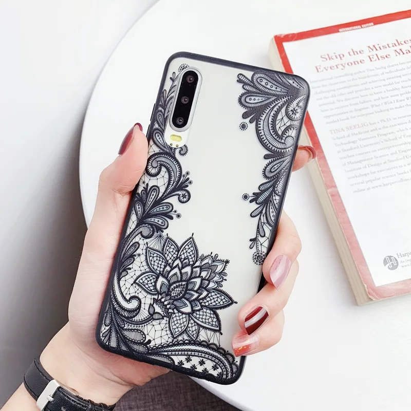 Black YBD роскошный кружевной Цветочный чехол для huawei mate 20 lite чехол для Honor 10 lite 8X huawei p30 pro P20 lite чехол Funda Coque - Цвет: Black
