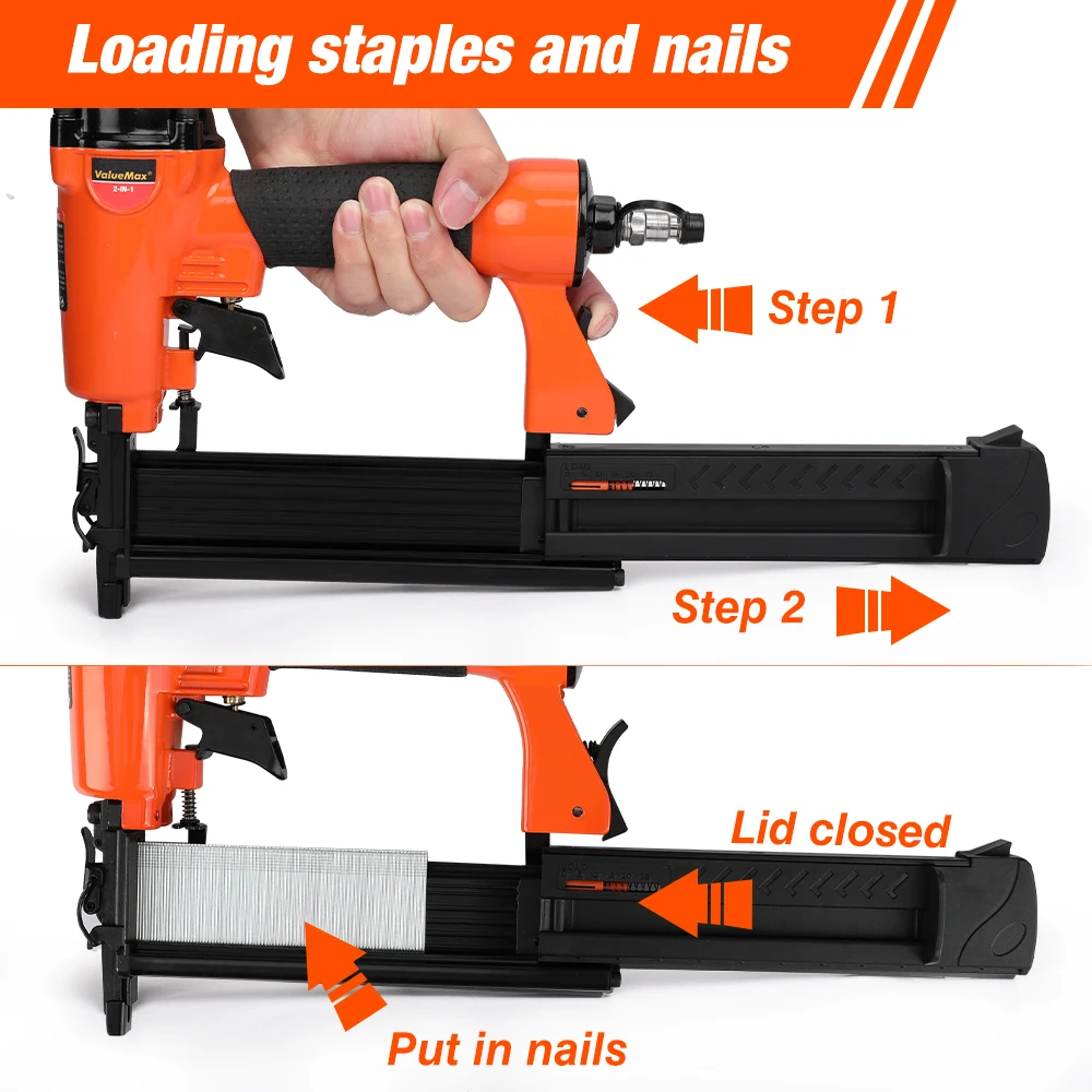 Pneumatic pin nailer staple nailer ValueMax 2 in1 Air Nail Gun Furniture Brad Nailer Pneumatic Gun Wood Frame Stapler Pneumatic Tool Power Tools 400pc Staples