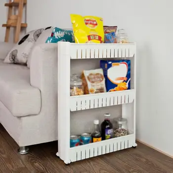 

3Layer Storage Rack Shelf Kitchen Knife Holder Fridge Side Slim Shelf Bathroom Movable Gap Organizer Floor-Type Home Storage HWC
