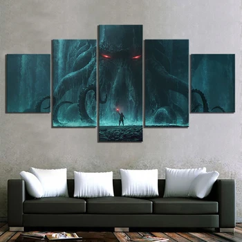

5 Piece Digital Art Picture Dark Cthulhured Eyes Creature Horror Flares Poster Artwork Fantasy Wall Art Paintings for Home Decor
