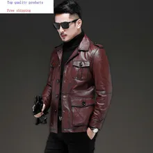 Осенняя мужская куртка из натуральной кожи, натуральная воловья кожа, приталенная мужская куртка из коровьей кожи, 19-203 KJ3285