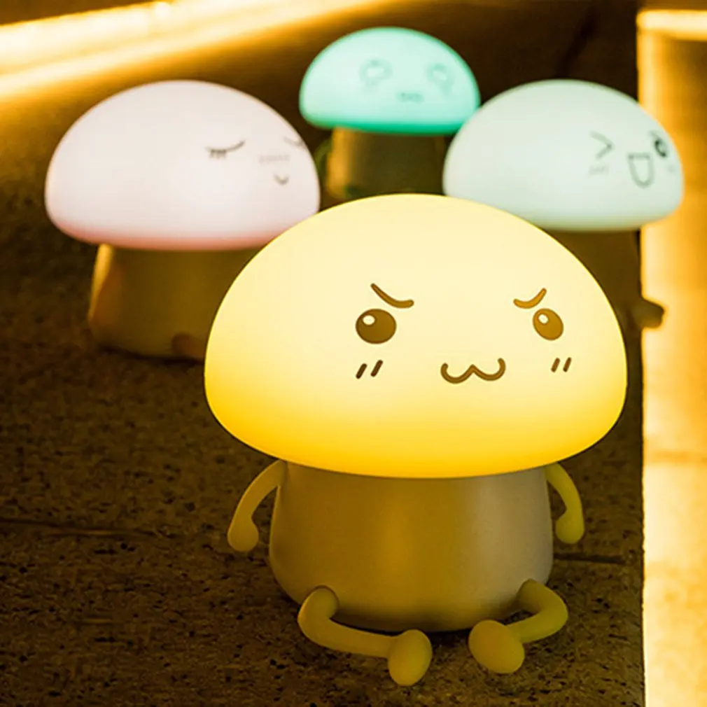 Led Q ночник для дома, спальни, декоративные огни, Маленький милый грибок, мультфильм, креативная атмосфера, прикроватная лампа, зарядка через usb