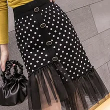 Женская юбка Эластичная Высокая талия тонкая Модная элегантная юбка асимметричная волнистая точка Высокая талия труба дикое слово длинная юбка