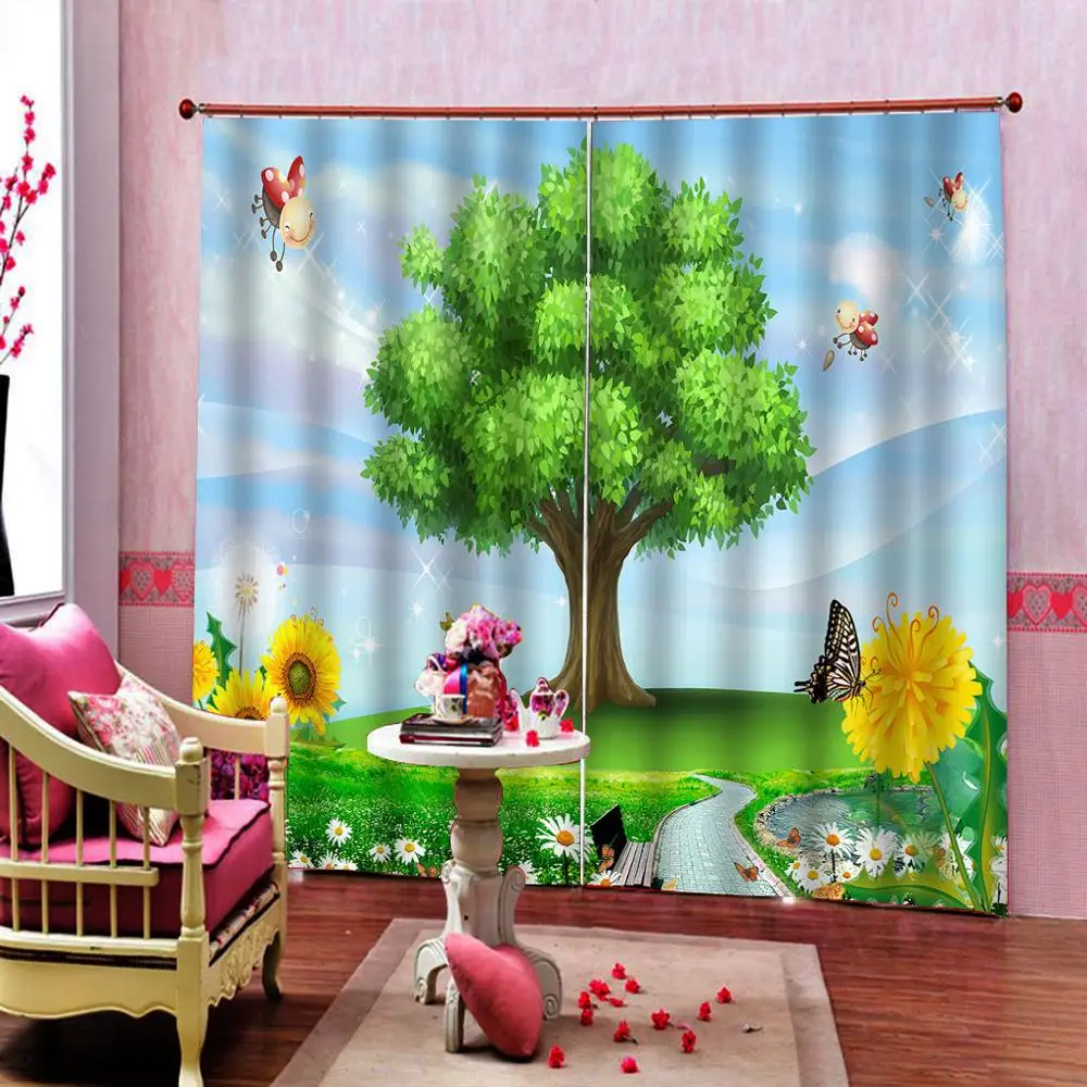 Cartoon Green tree Window Blackout 3D Curtains For Children's room Bedroom Drapes Indoor Decor 2 panels With Hooks | Дом и сад