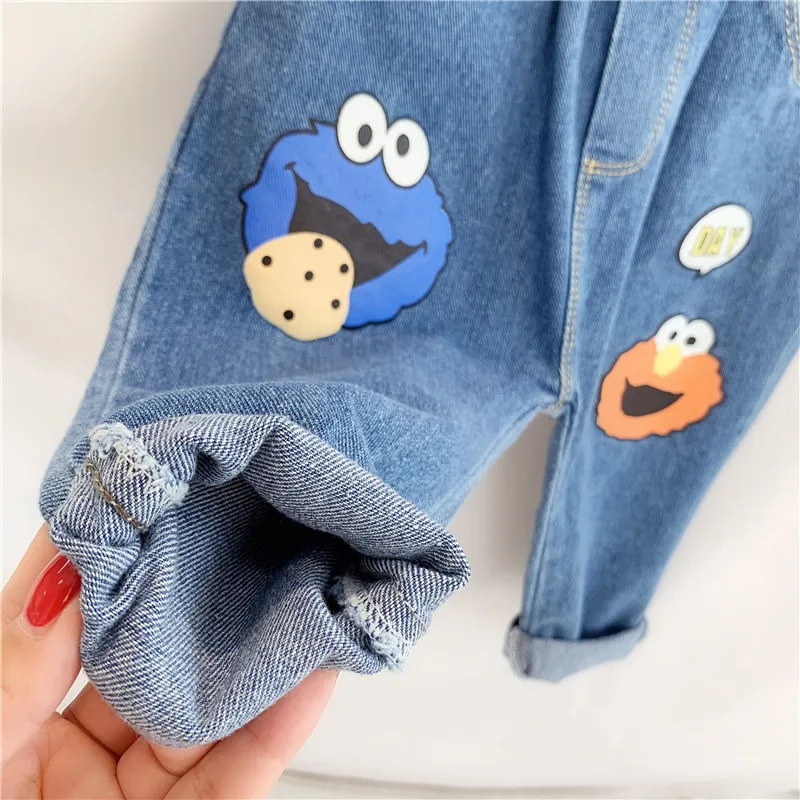Jeans for Girls Boy Pants Children's Warm Jeans Spring and Autumn Baby Trousers Korean Version of the Cartoon Big PP Pants
