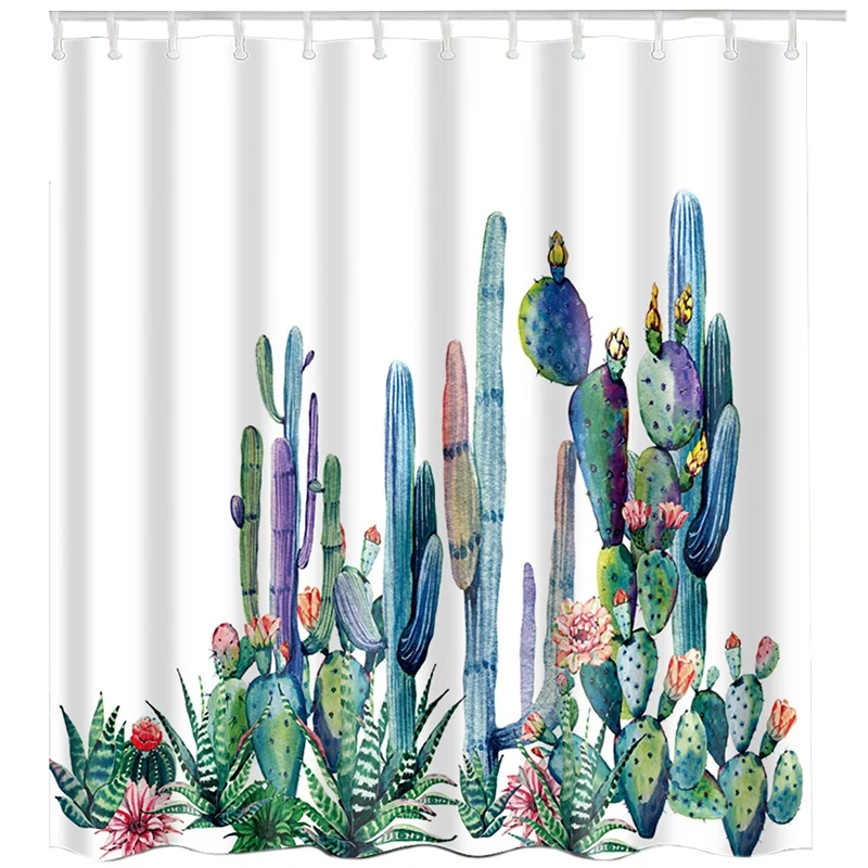 White C Tropical Cactus Shower Curtain Polyester Fabric Bath Curtain for The Bathroom Decorations Printed Shower Curtains - Цвет: White C
