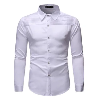 

White Shirt Men's Business tops 2019 New Style Fashion stamped Long-sleeved Ruffled Dress Shirt Blouse Plus Size Hawaiian Shirt