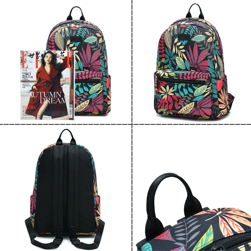 Fashion Backpack Women School Bag for Teenage Girls Ladies Laptop Backpack College Student Bookbag Leaf Printing Bagpack Mochila